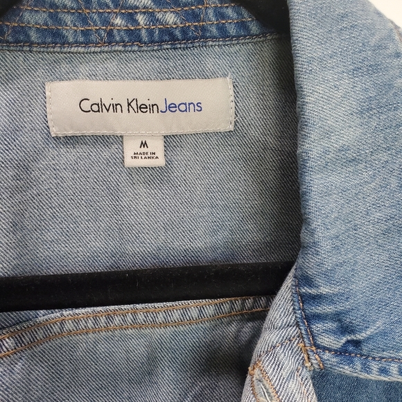 Calvin Klein Jeans Jacket with Embroidery on Sleeves Size L Good Condition - Picture 4 of 6